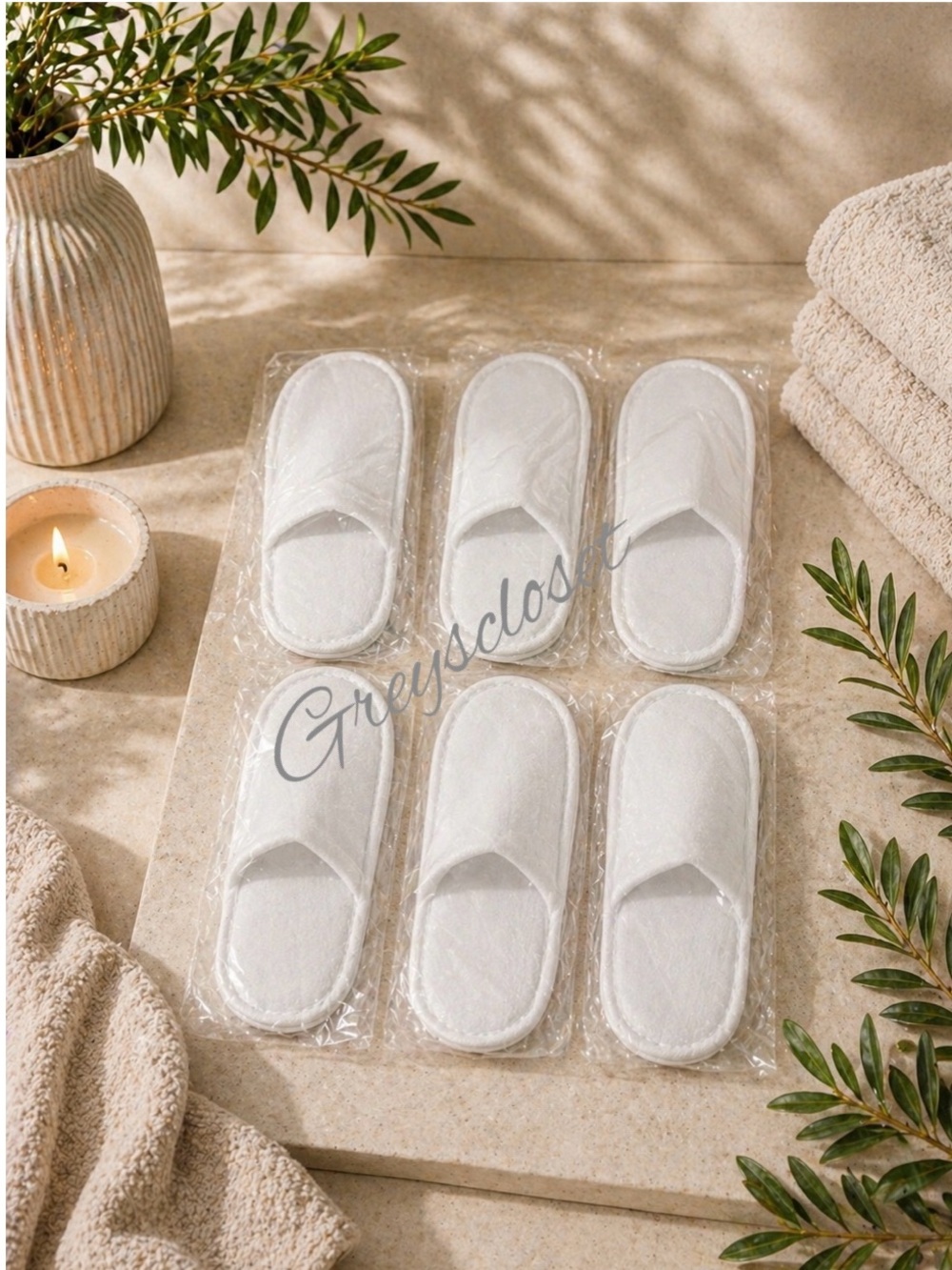 6 Luxury Hotel Spa Slippers – Soft White | Brand New | Cozy Self-Care Essential
